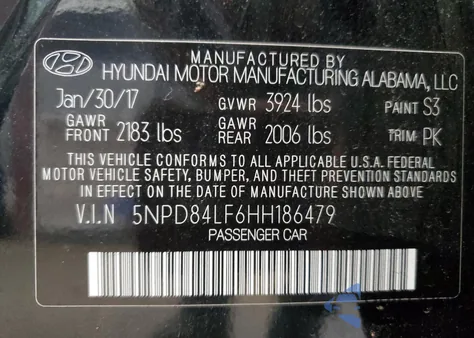 2017 Hyundai Elantra Se z USA, uszkodzony, nr VIN 5NPD84LF6HH186479